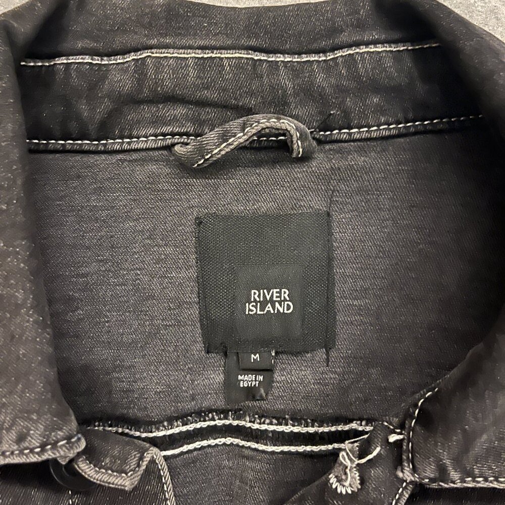 River Island Black Washed Denim Trucker Jacket Size MED - Picture 2 of 8